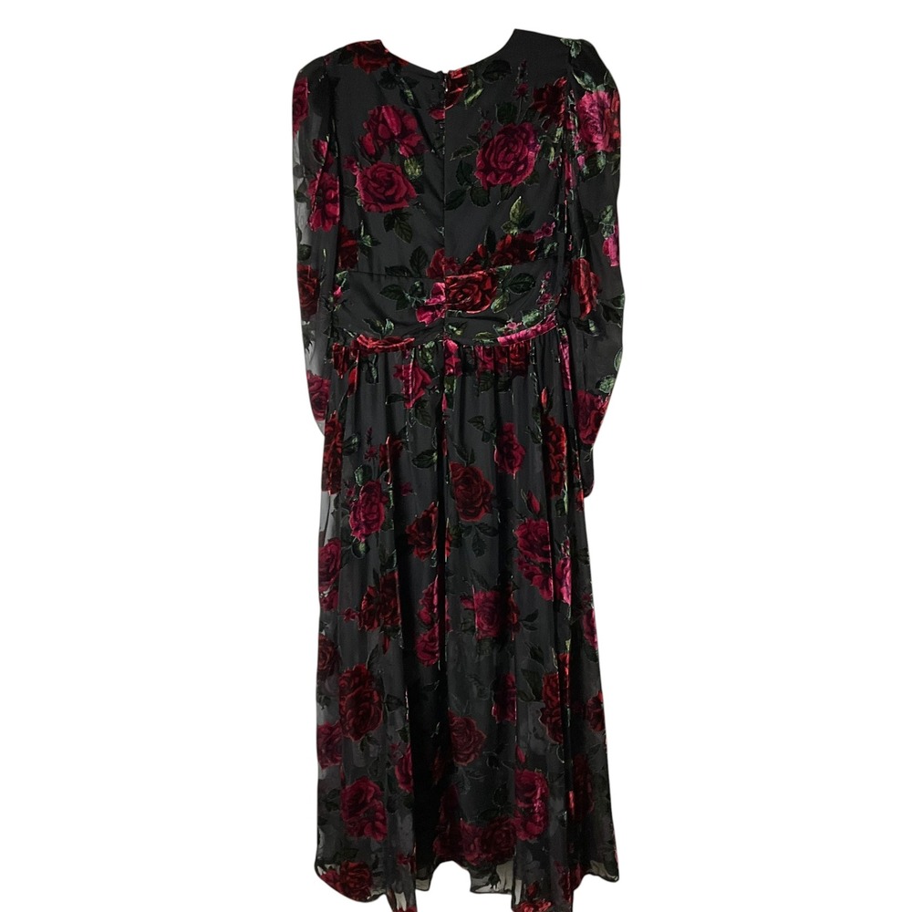 Rachel Parcell Burnout Velvet Maxi Dress V-Neck Gown Black Red Size 8 *READ FLAW - Picture 6 of 10